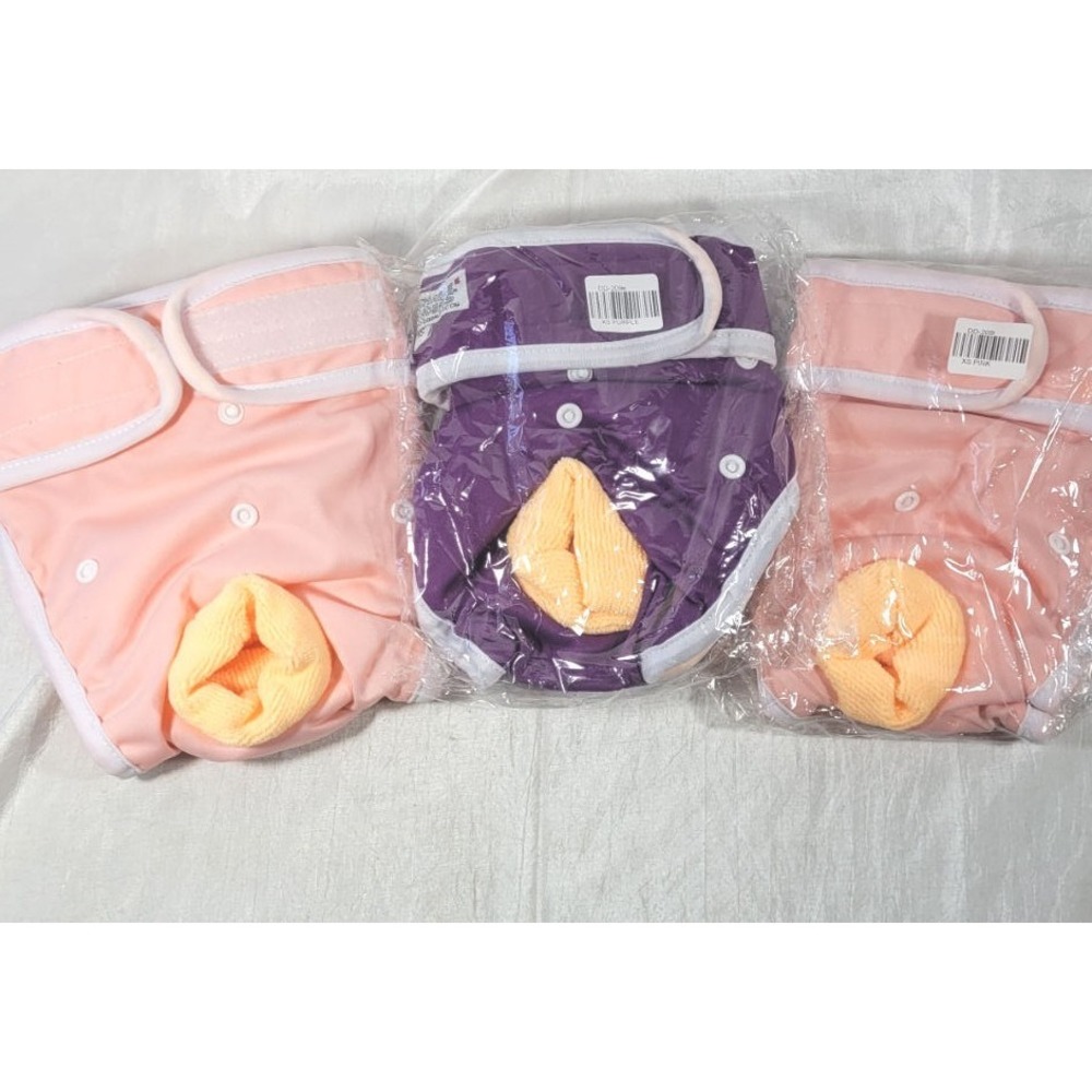 3 Washable Wonders Female Doggie Diapers - Peach & Purple - Size XS 15-17" Waist